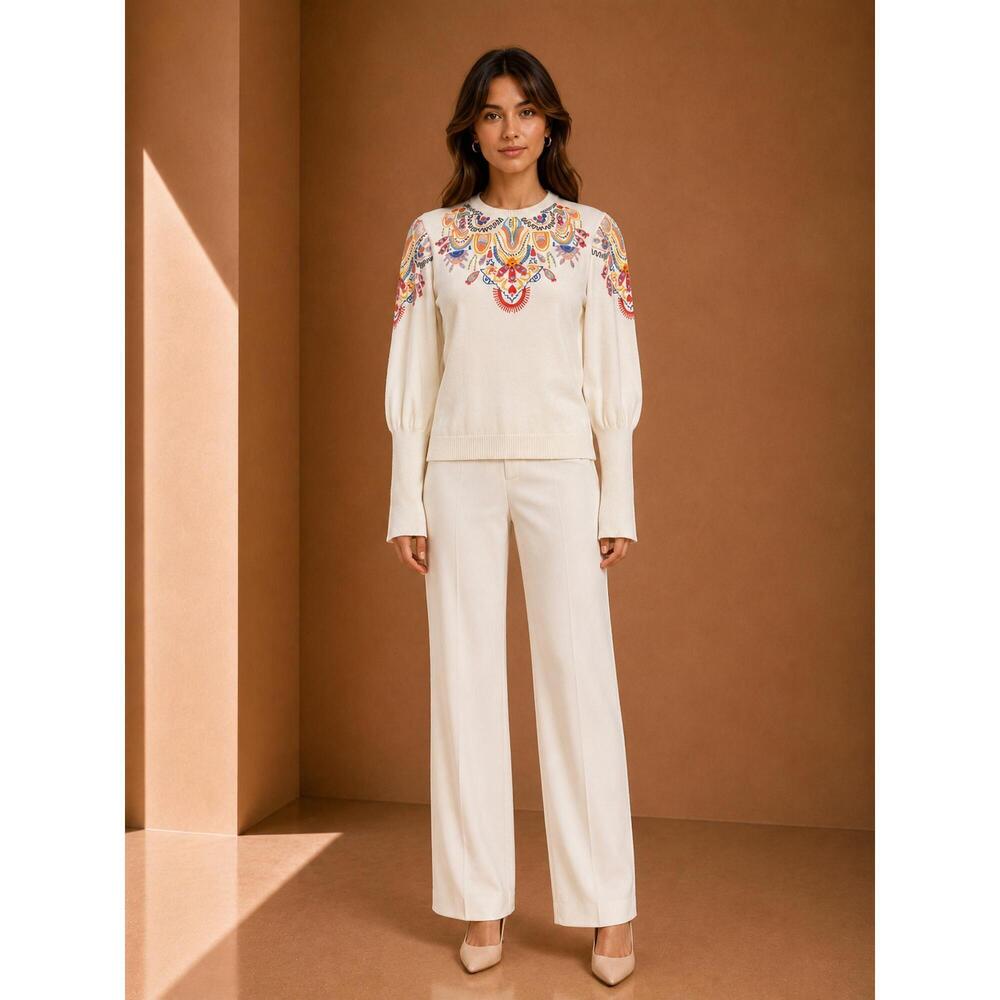 NEW MARIA PAVAN women's blusa-creta sweater in off white